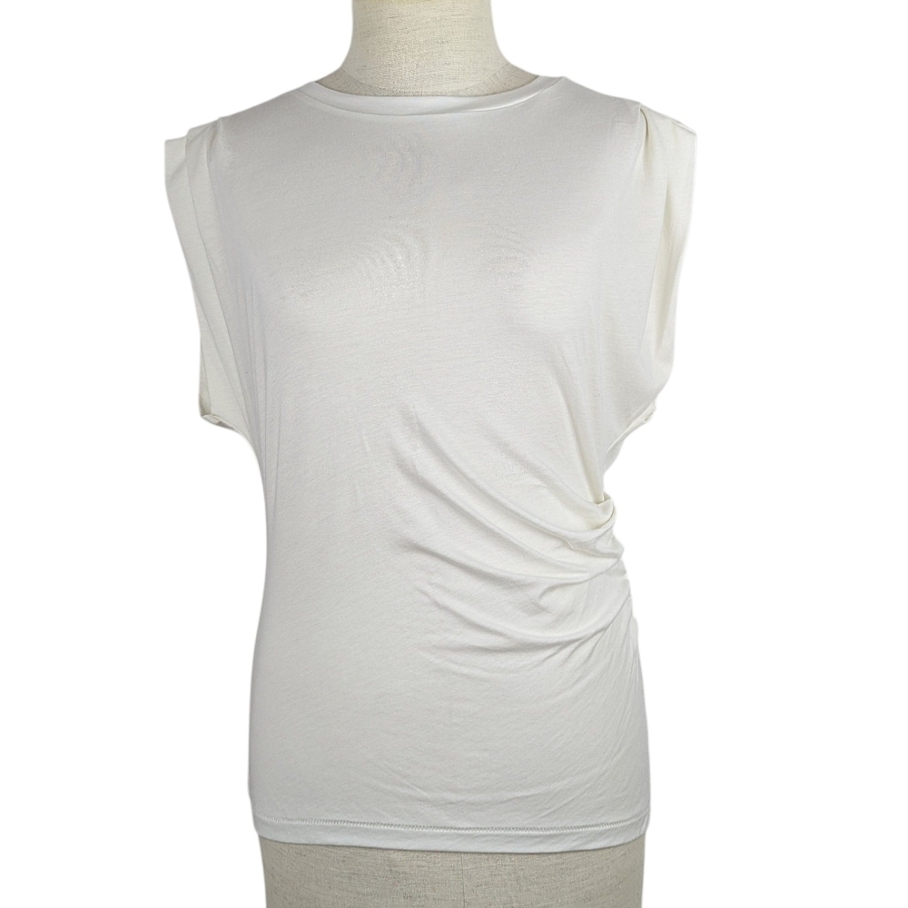 rag & bone The Jersey Pleat Tank Pleated Shirred Lightweight Fitted Ivory M NWT - Picture 4 of 11